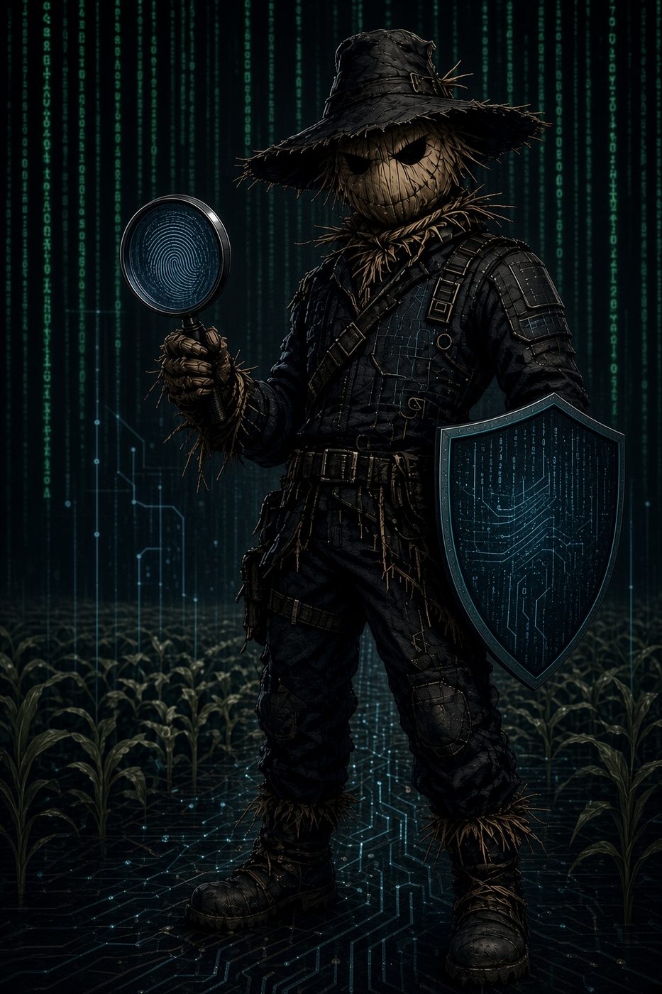 Scarecrow sentinel against falling code.